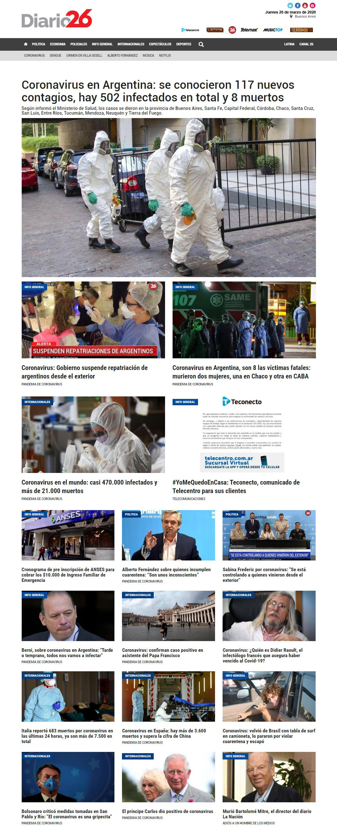 Tapas de diarios, Diario 26, jueves 26 de marzo de 2020