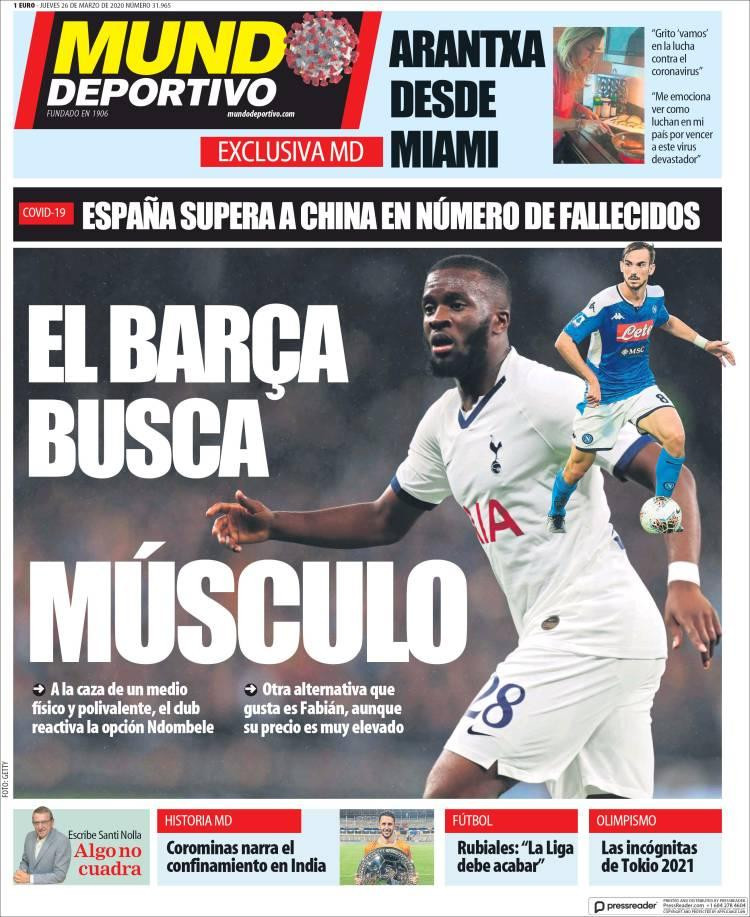 Tapas de diarios, Mundo Deportivo de España, jueves 26 de marzo de 2020