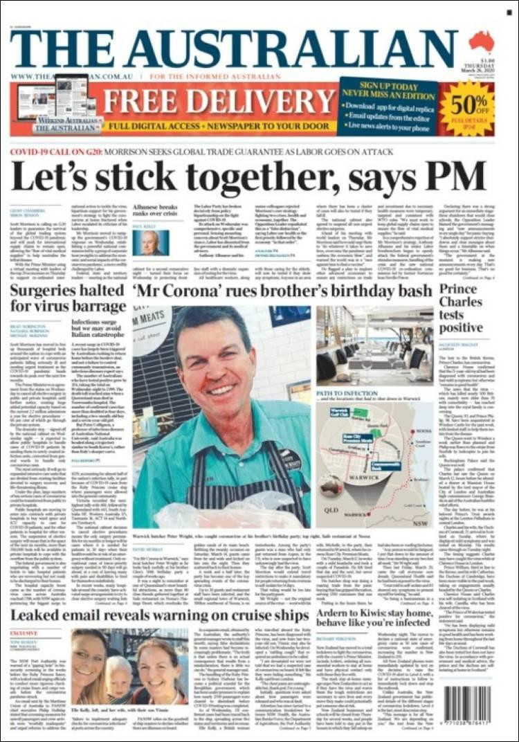 Tapas de diarios, The Australian de Australia, jueves 26 de marzo de 2020
