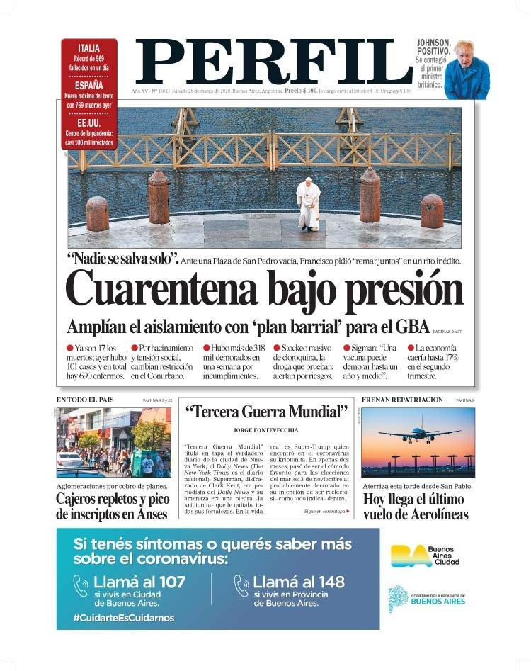 Tapas de Diarios, Perfil, sábado 28 de marzo de 2020