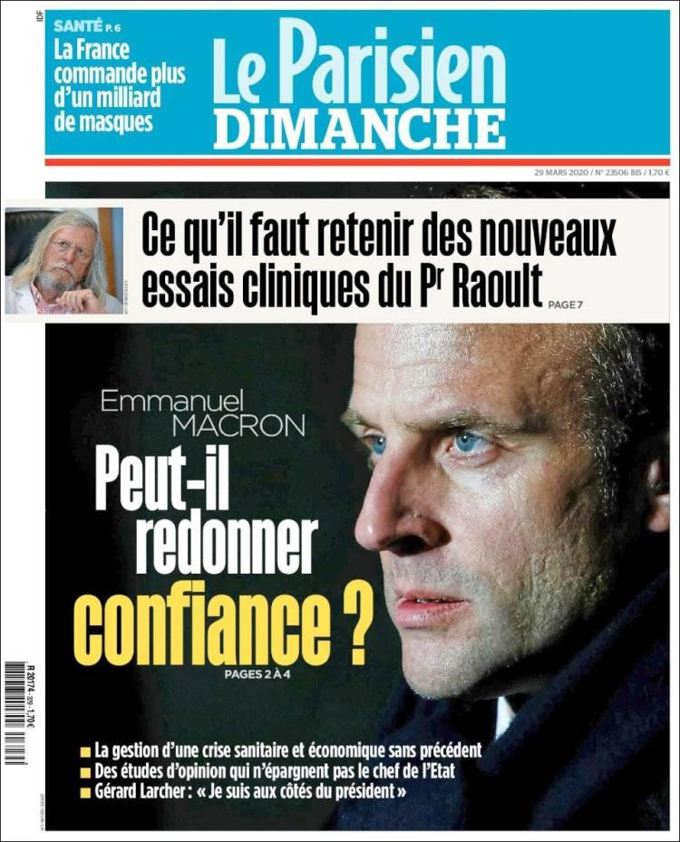 Tapas de Diarios, Le Parisien de Francia, domingo 29 de marzo de 2020