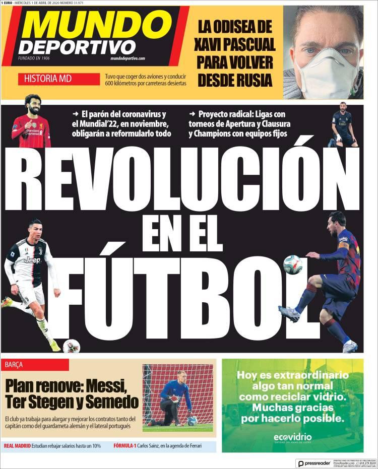 Tapas de diarios, Mundo deportivo, 1 de abril de 2020