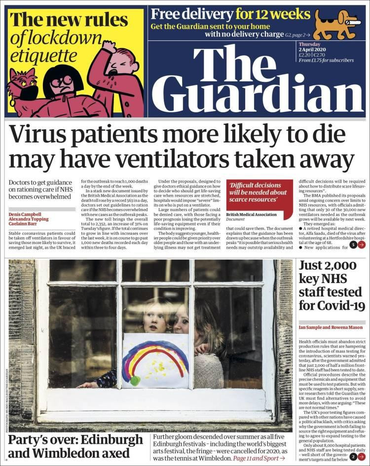 Tapas de diarios, Guardian, jueves 2 de abril de 2020