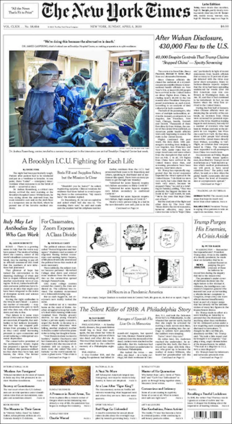 Tapas de diarios, New York Times domingo 5 de abril de 2020
