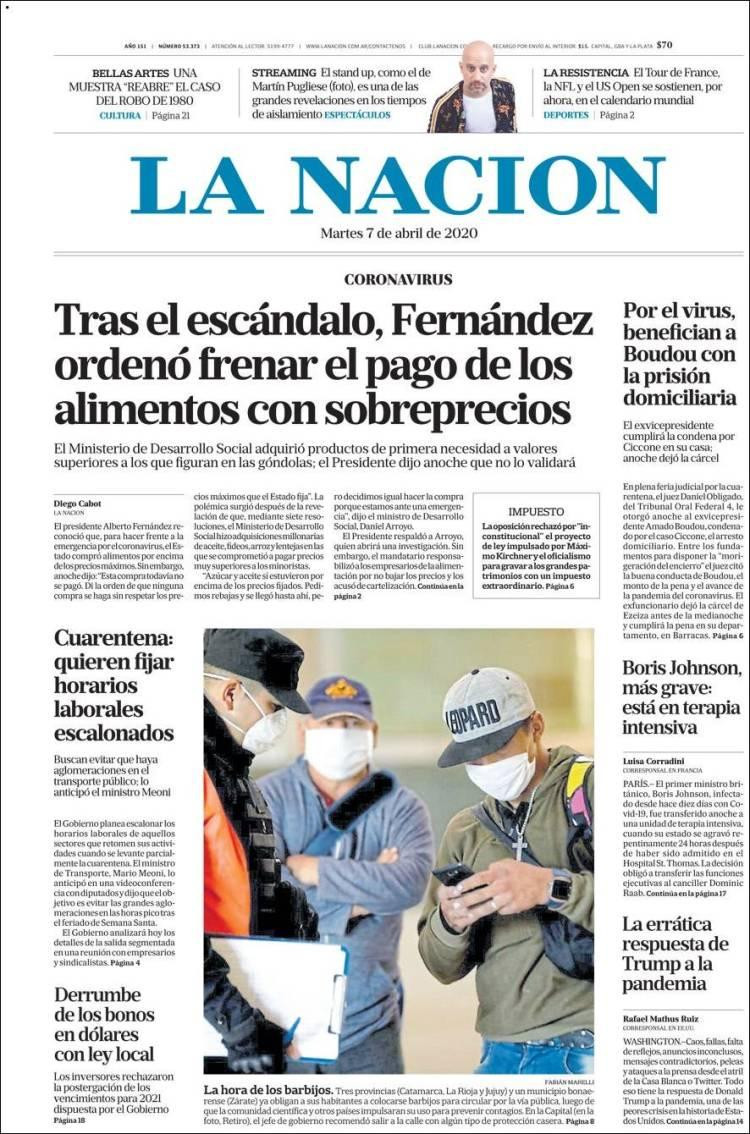 Tapas de diarios, La Nación, martes 7 de abril de 2020
