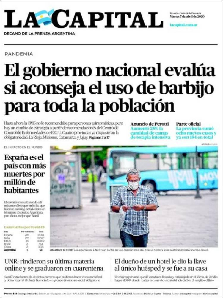Tapas de diarios, La Capital, martes 7 de abril de 2020