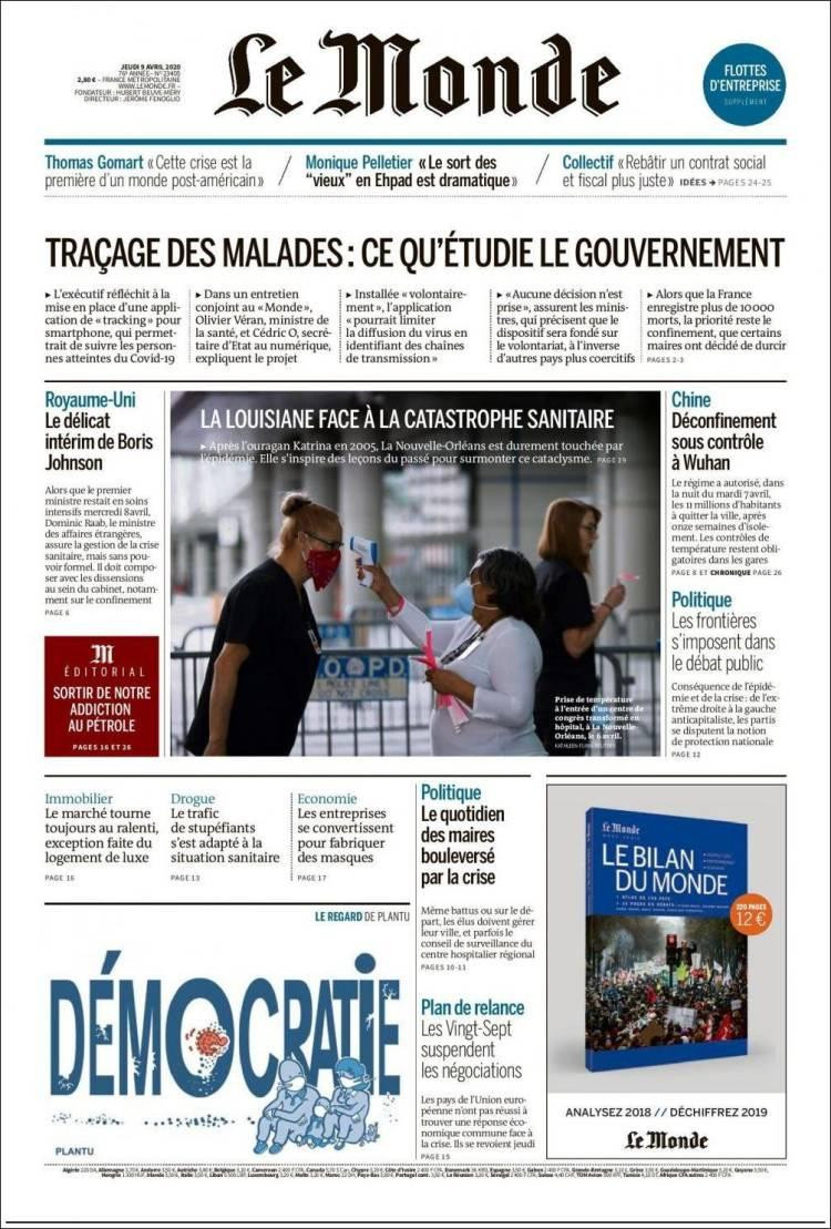 Tapas de diarios, Le Monde, jueves 8 de abril de 2020