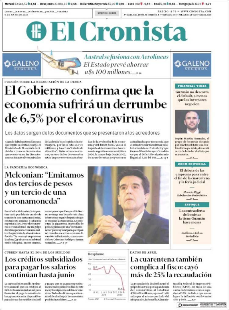 Tapas de diarios, El cronista, miércoles 6 de mayo de 2020