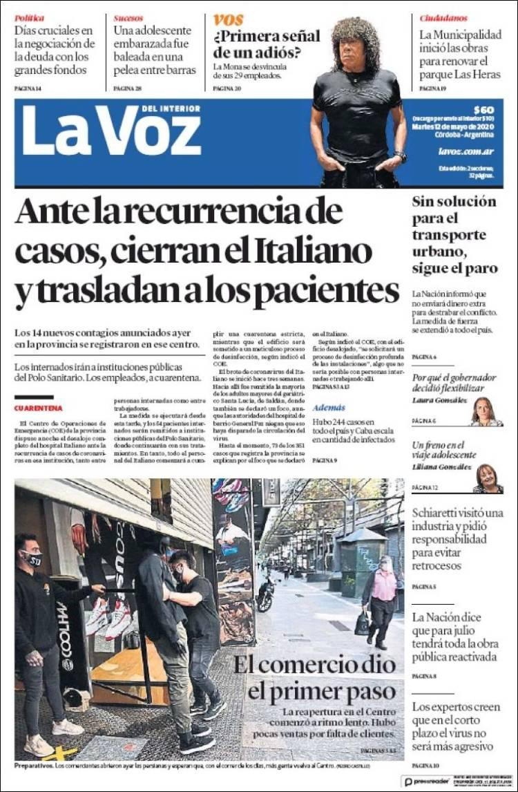 Tapas de diarios, La Voz, martes 12 de mayo de 2020