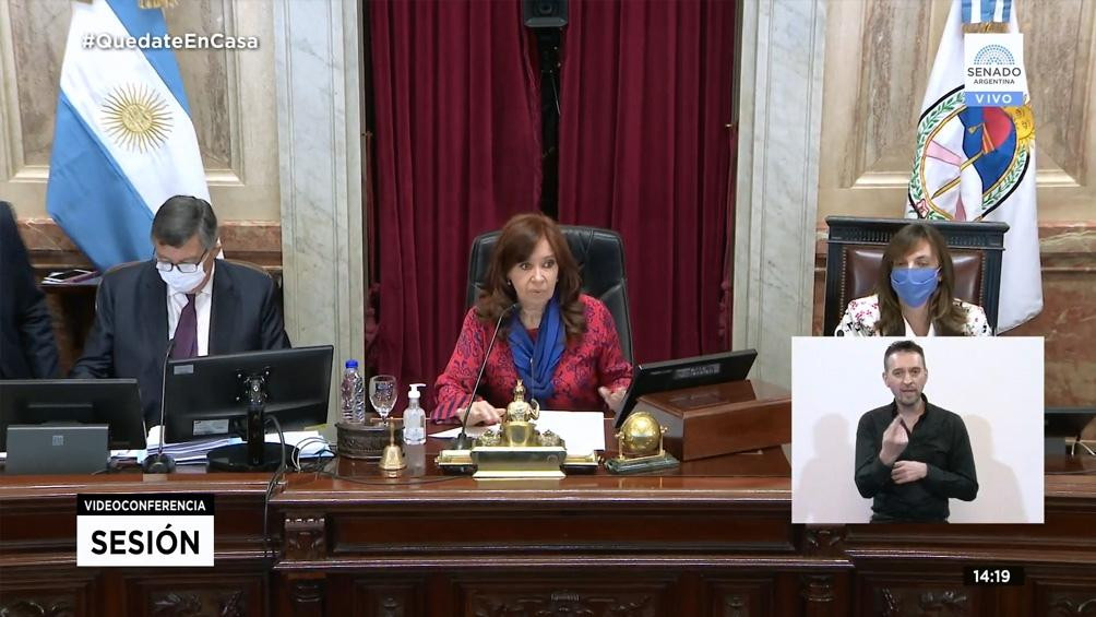 Senado, primera sesión virtual, Cristina Fernández de Kirchner, Foto YouTube Senado