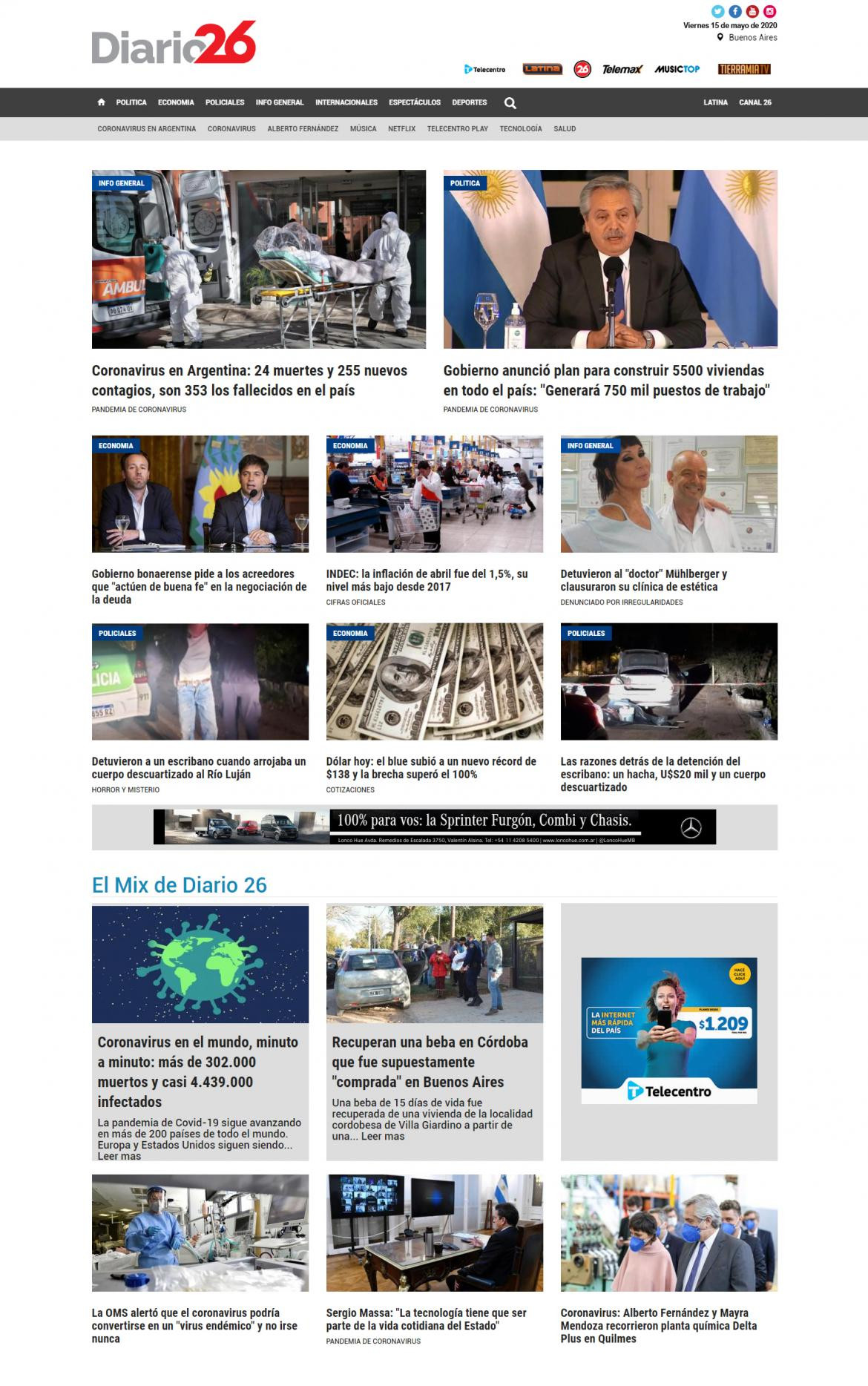 Tapas de diarios, Diario 26, viernes 15 de mayo de 2020