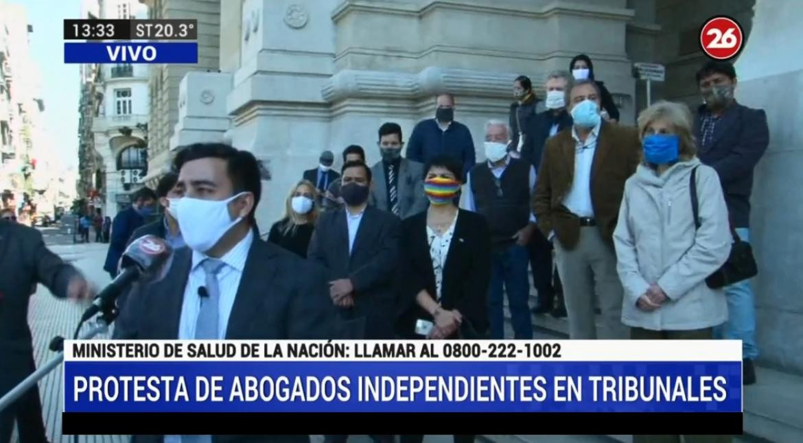 Protesta de abogados en Tribunales, coronavirus en Argentina, Canal 26