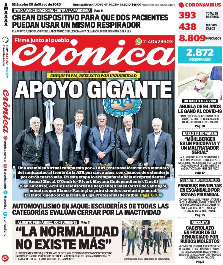 Tapas de diarios, Crónica, miércoles 20 de mayo de 2020	