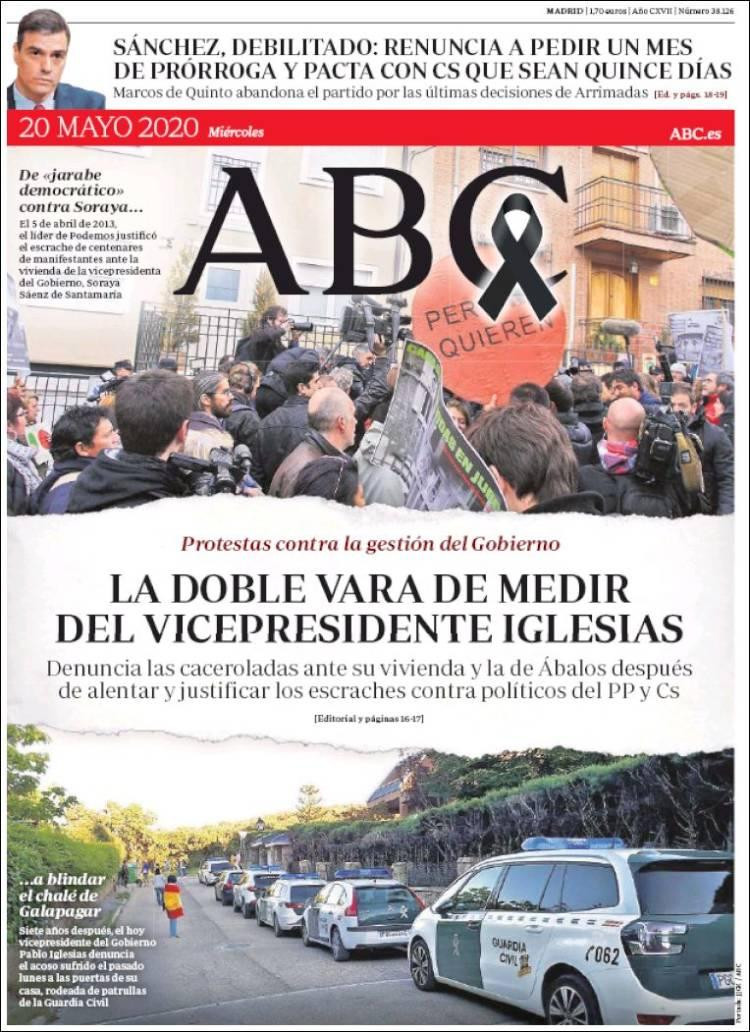 Tapas de diarios, ABC, miércoles 20 de mayo de 2020	