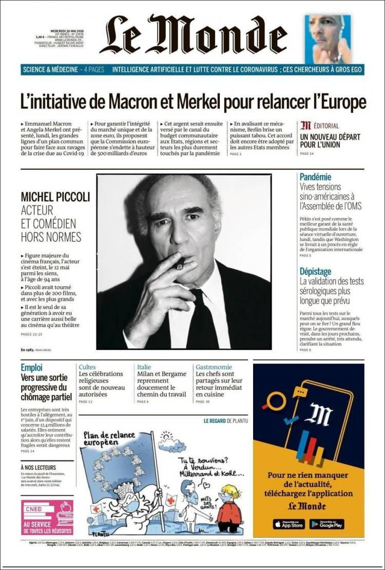 Tapas de diarios, Le monde, miércoles 20 de mayo de 2020	