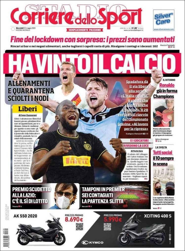Tapas de diarios, Corriere dello sport, miércoles 20 de mayo de 2020	