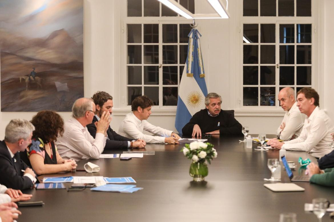 Reunión de Alberto Fernández con Axel Kicillof y Horacio Rodríguez Larreta