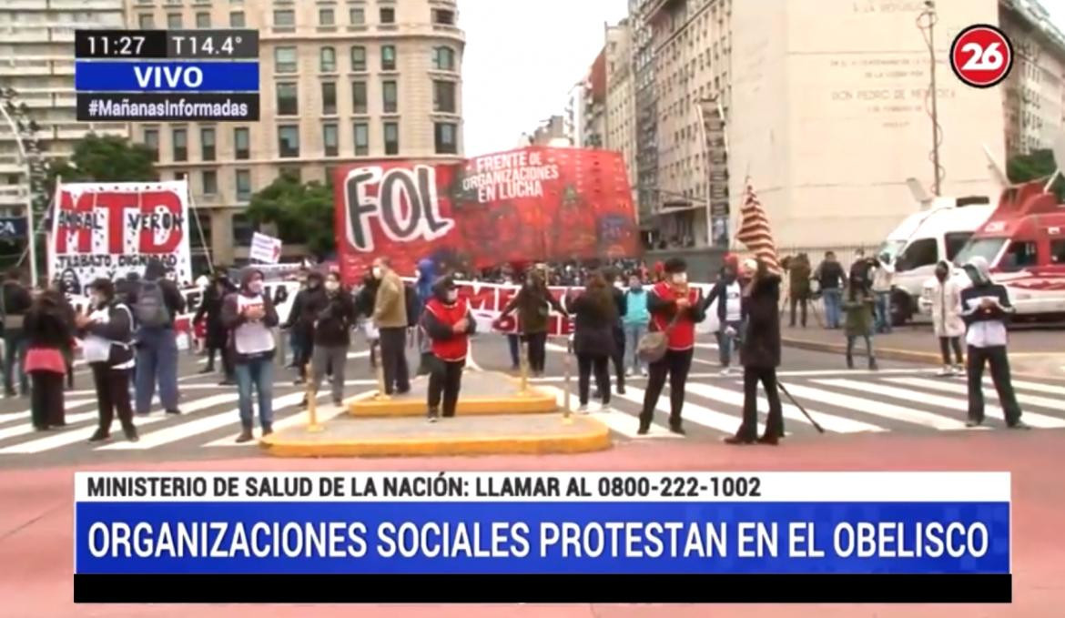 Protesta en Obelisco, móvil Canal 26