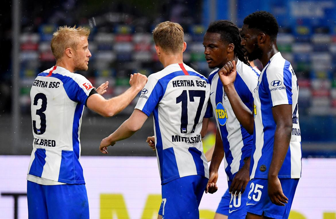 Festejo del Hertha Berlin ante el Unión Berlín en la Bundesliga, REUTERS