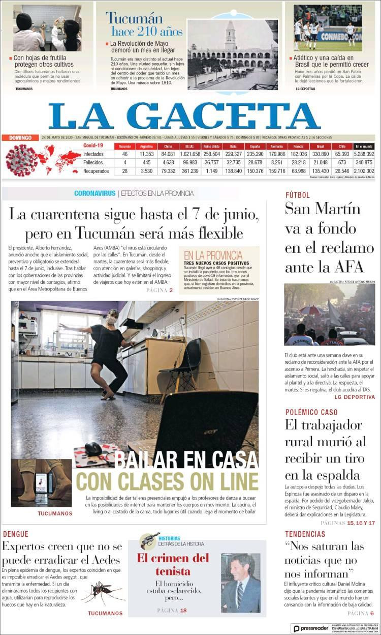 Tapas de diarios, La gaceta, domingo 24 de mayo de 2020	