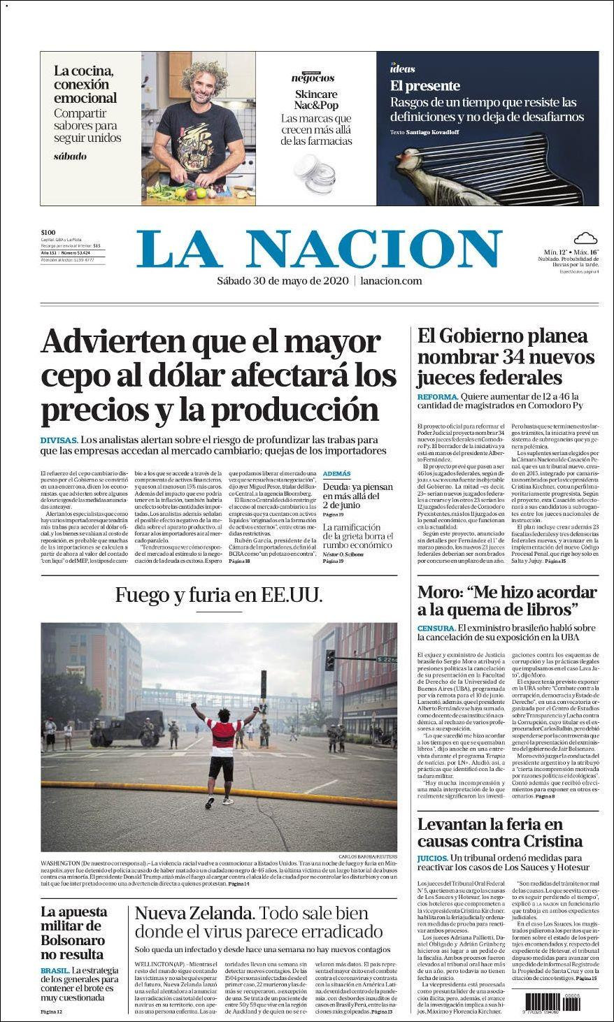 Tapas de diarios, La Nación, sábado 30 de mayo de 2020