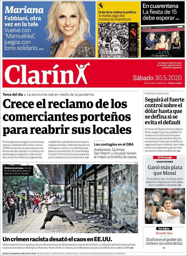 Tapas de diarios, Clarin, sábado 30 de mayo de 2020