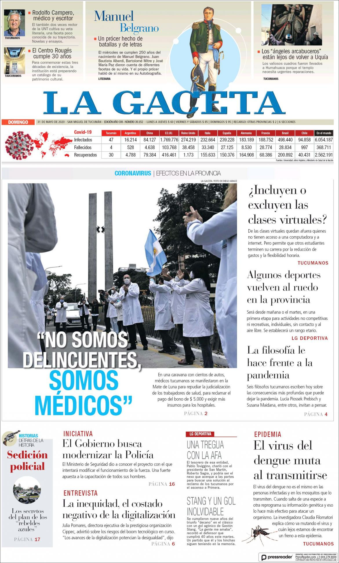 Tapas de diarios, La Gaceta, domingo 31 de mayo de 2020