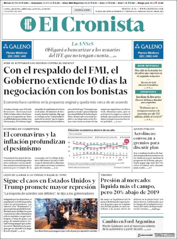 Tapas de diarios, El Cronista, martes 2 de junio de 2020