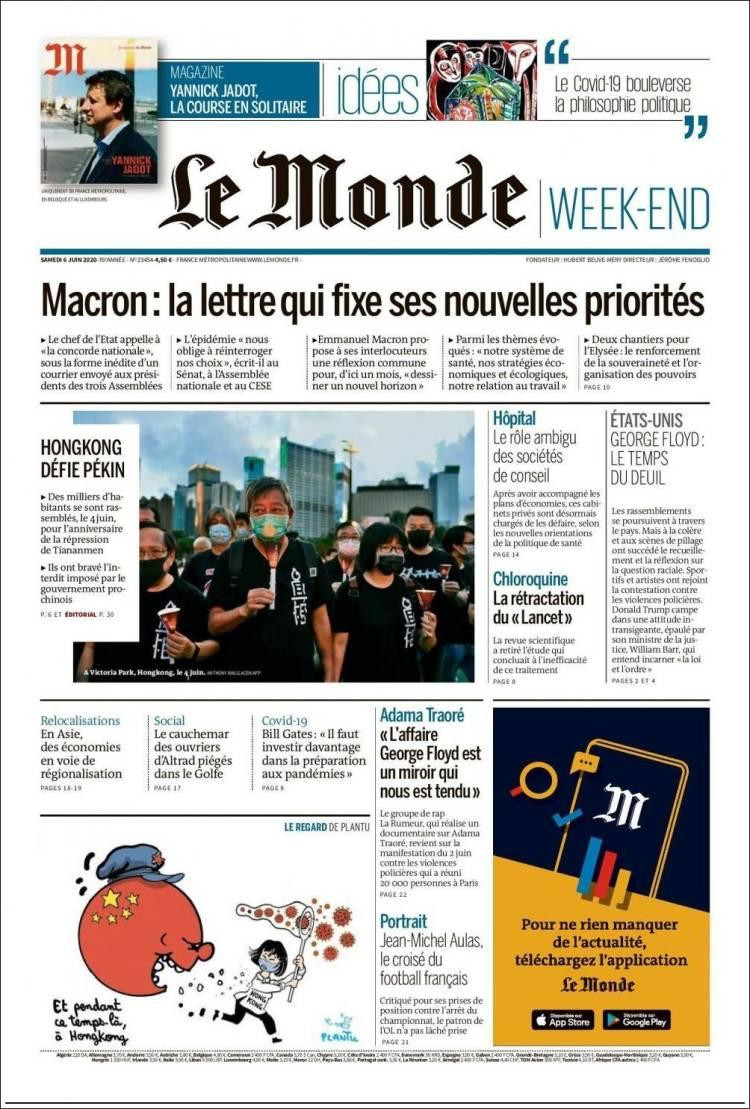 Tapas de diarios, Le Monde, sábado 6 de junio de 2020