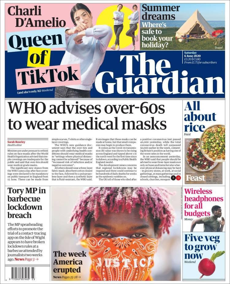 Tapas de diarios, Guardian, sábado 6 de junio de 2020