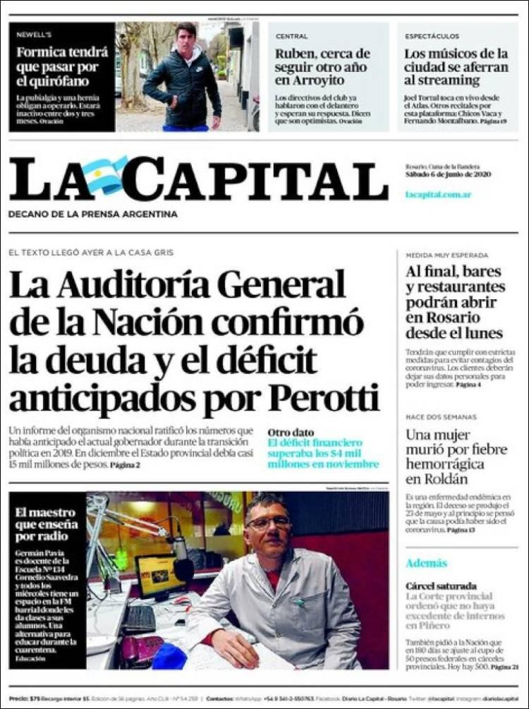 Tapas de diarios, La Capital, sábado 6 de junio de 2020