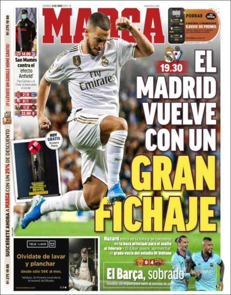 Tapa de diarios, Marca, domingo 14 de junio de 2020	