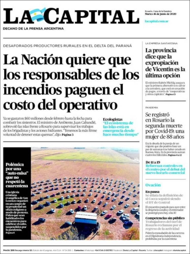 Tapas de diarios, La Capital, martes 16 de junio de 2020