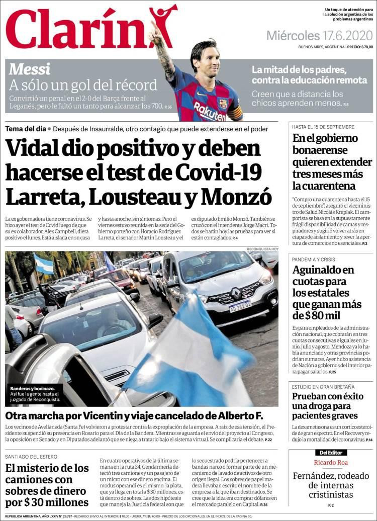 Tapas de diarios, Clarin, miércoles 17 de junio de 2020