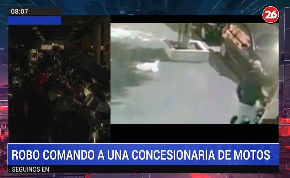 Robo comando en concesionaria de motos en Colegiales, CANAL 26