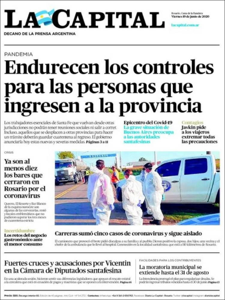 Tapas de diarios, La Capital, viernes 19 de junio de 2020