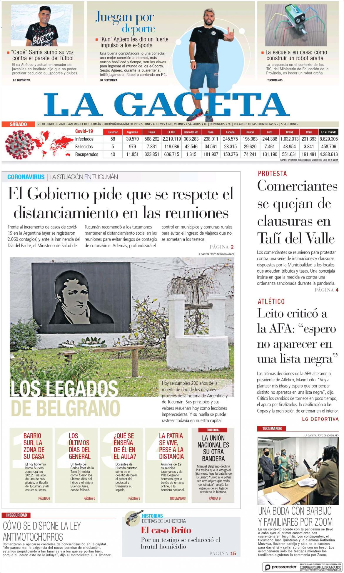 Tapas de diarios, La Gaceta, sábado 20 de junio de 2020