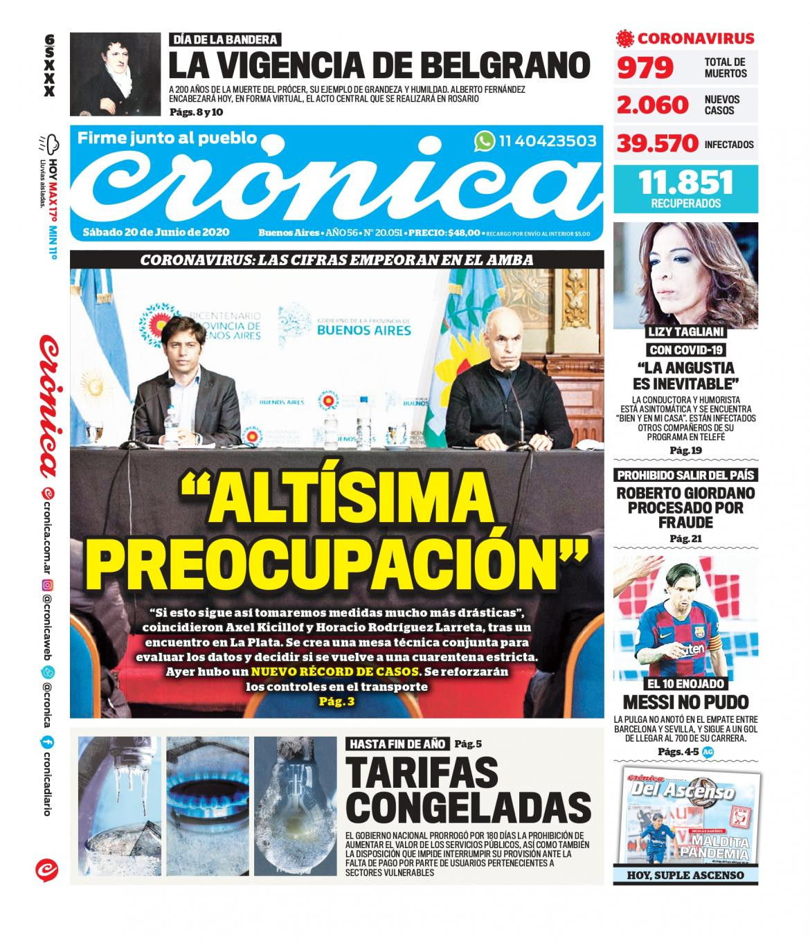 Tapas de diarios, Crónica, sábado 20 de junio de 2020