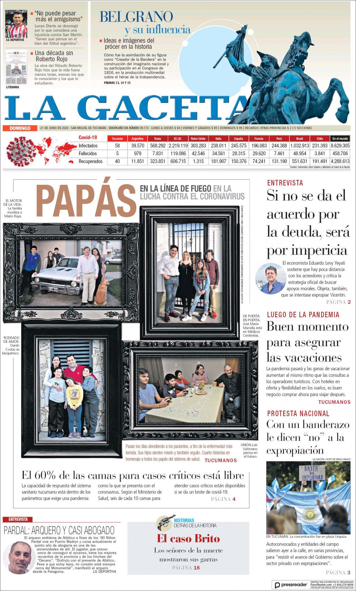 Tapas de diarios, La Gaceta, domingo 21 de junio de 2020