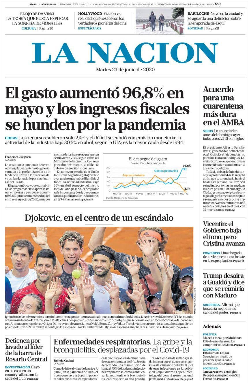 Tapas de diarios, La Nacion, martes 23 de junio de 2020