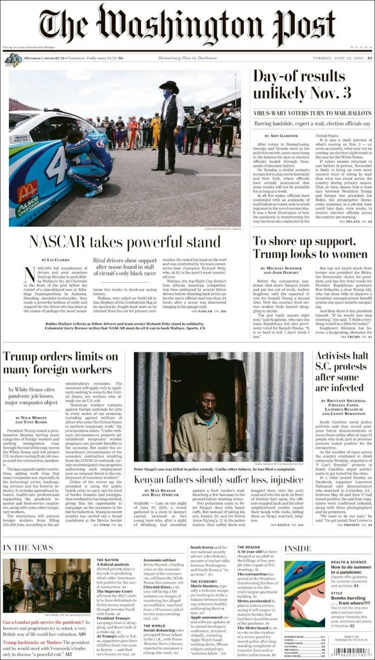 Tapas de diarios, The Washington Post, martes 23 de junio de 2020