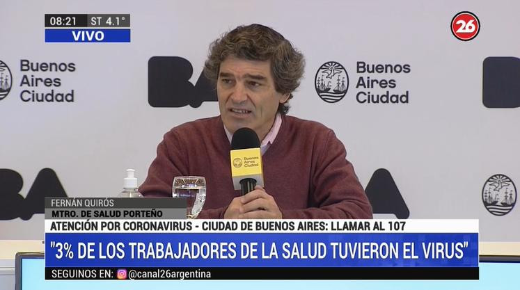 Fernán Quirós, ministro de salud porteño, Canal 26