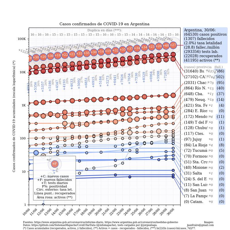 Gráficos sobre coronavirus en Argentina al 30 de junio de 2020