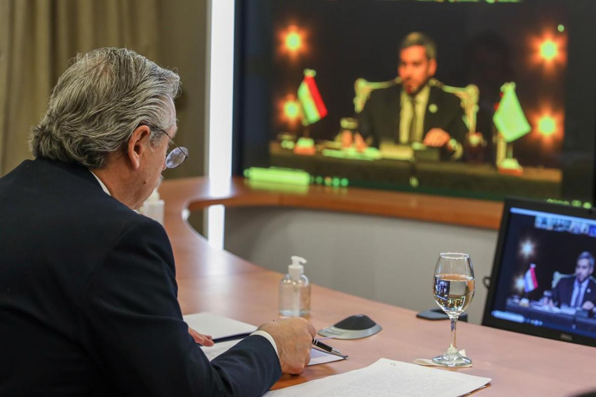 Alberto Fernández en la Cumbre del Mercosur virtual, 2 de julio de 2020, Presidencia de la Nación	