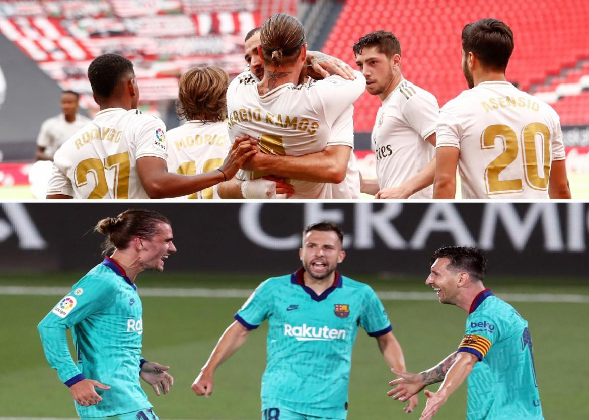 La Liga de España, Real Madrid y Barcelona festejan sus triunfos del domingo 5 de julio de 2020, NA