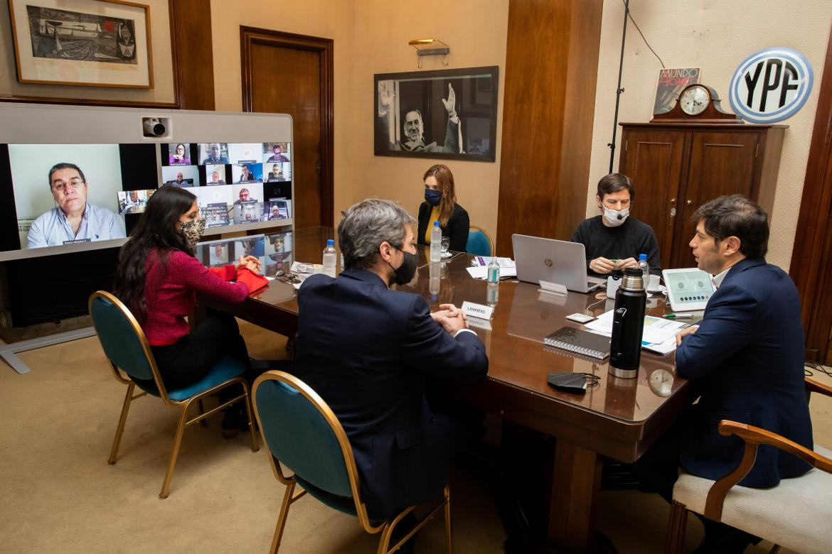 El gobernador de la provincia de Buenos Aires, Axel Kicillof, encabezo videoconferencia para anuncios para el sector productivo, ATP Bonaerense, Foto NA