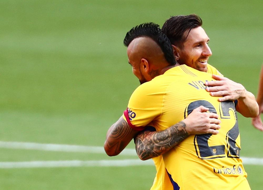 Vidal y Messi, Barcelona vs. Valladolid, Reuters	