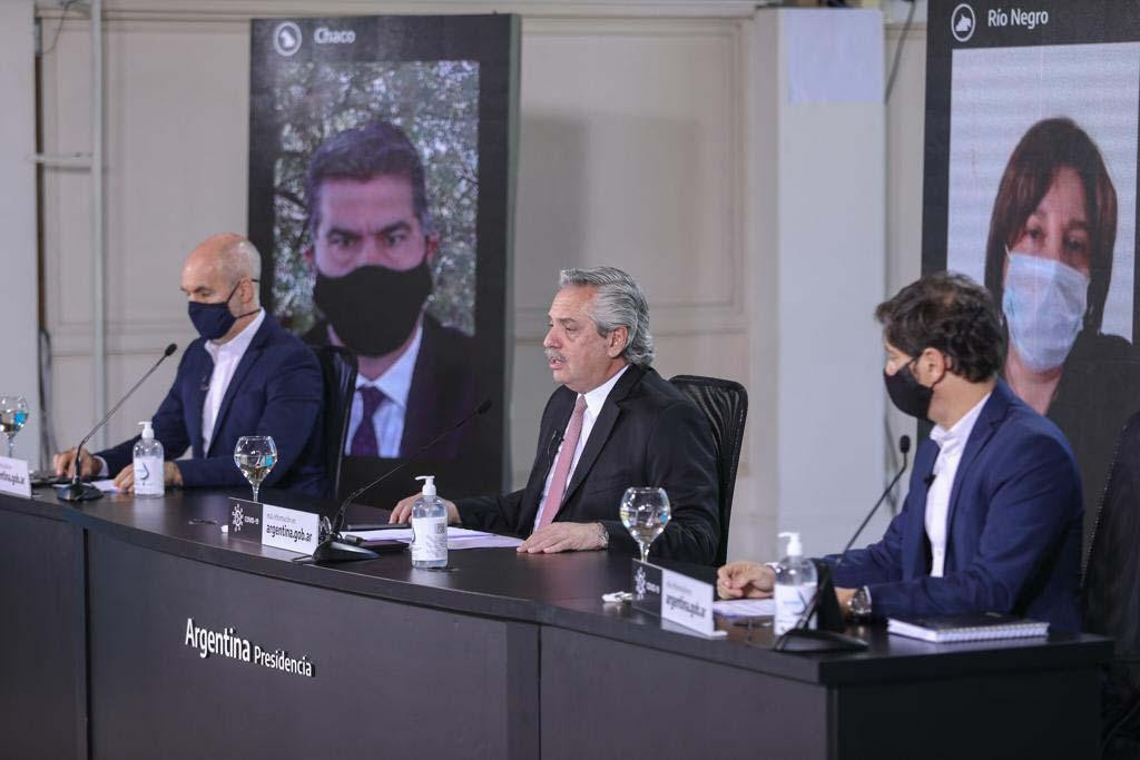 Anuncio de extensión de cuarentena, Alberto Fernández, Kicillof y Larreta, Agencia NA