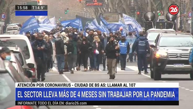 Protesta de hoteleros y gastronómicos en el centro porteño, Canal 26