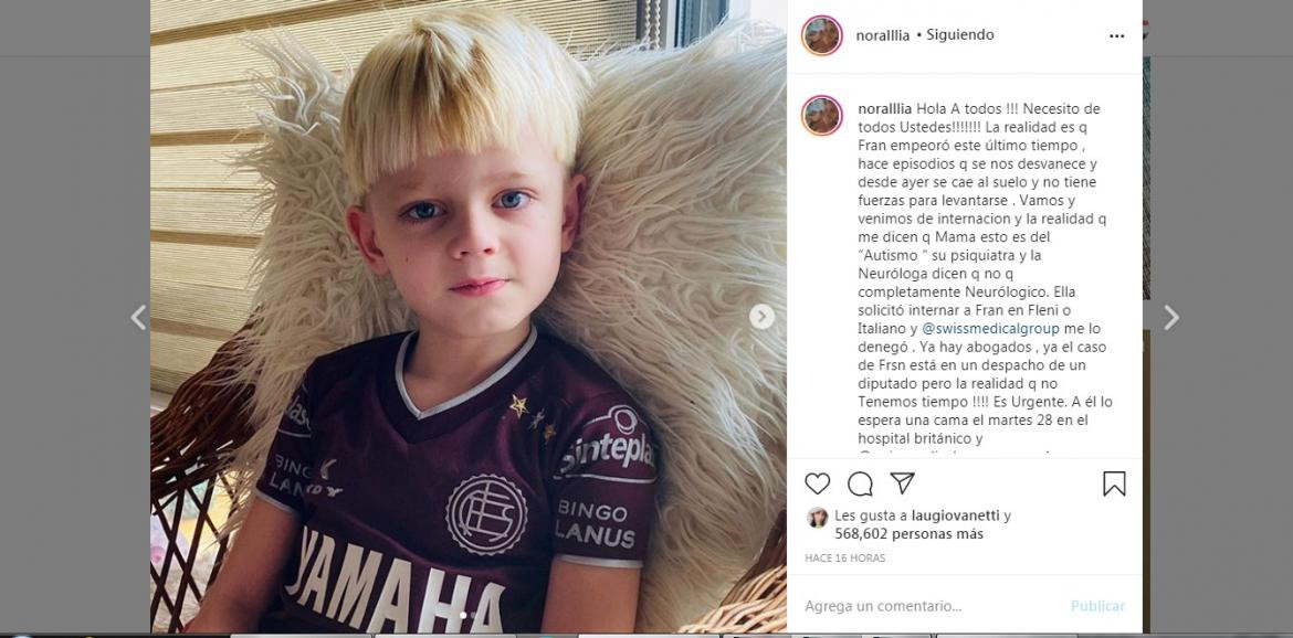 Francesco Sovanni, nene de Lanús que necesita tratamiento especial